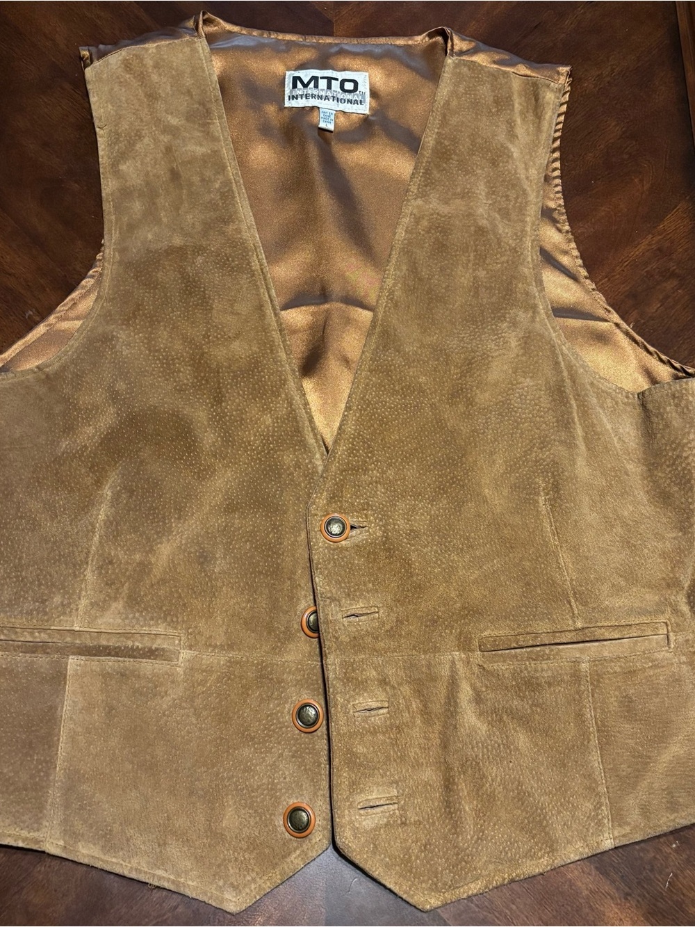 MTO International Large Brown Suede Leather Button Front Western Style Vest